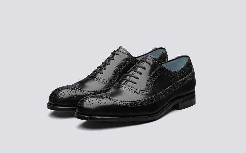 Grenson Toynbee Mens Brogues - Black Calf with Light Blue Handpainted Leather Sole WS1239